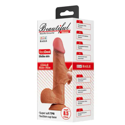 21,8 cm Et Dokulu Gerçekçi Çift Katmanlı Silikon Melez Penis