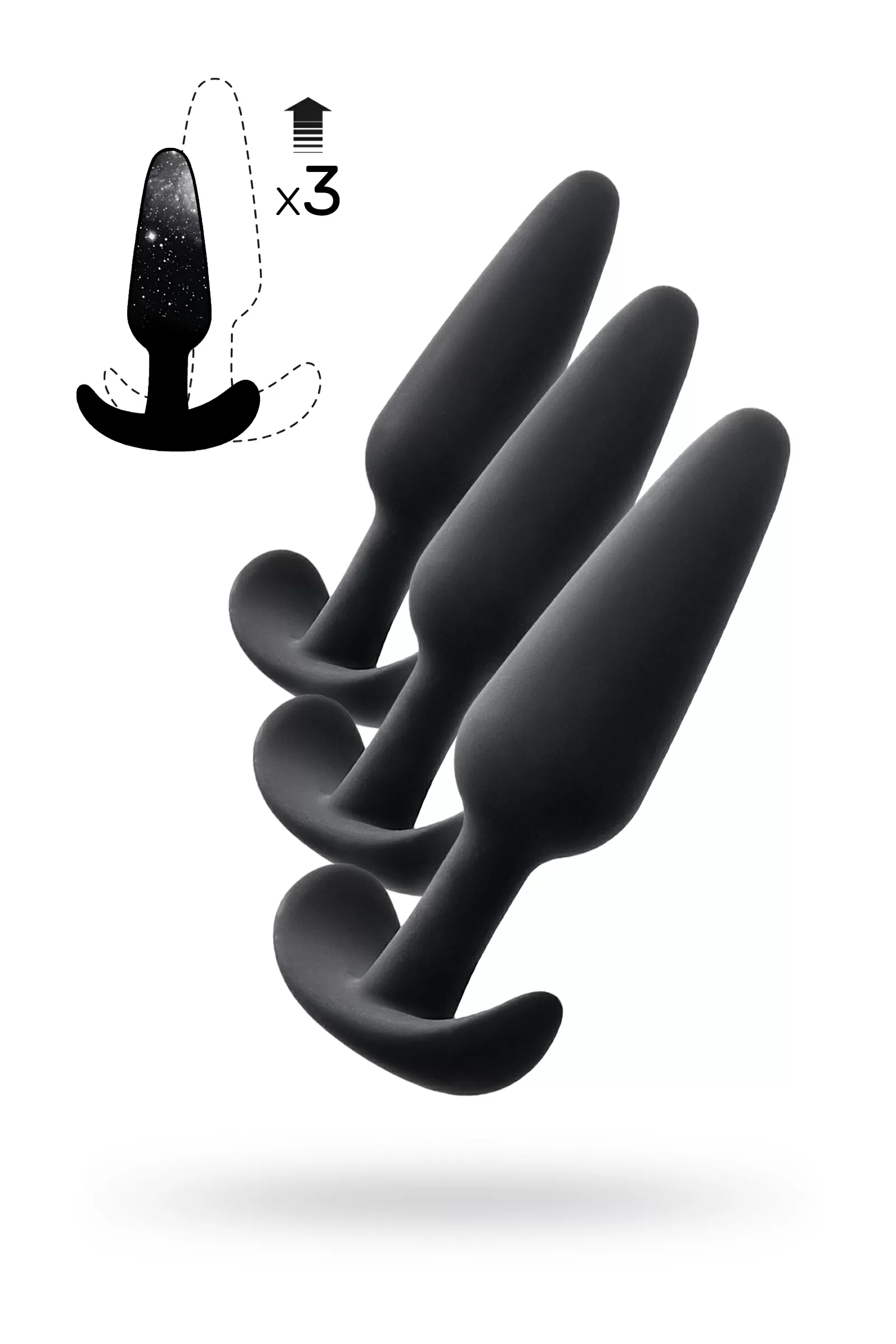 POPO Pleasure Eridani Anal Kılıf Seti, Silikon, Siyah, 3 adet