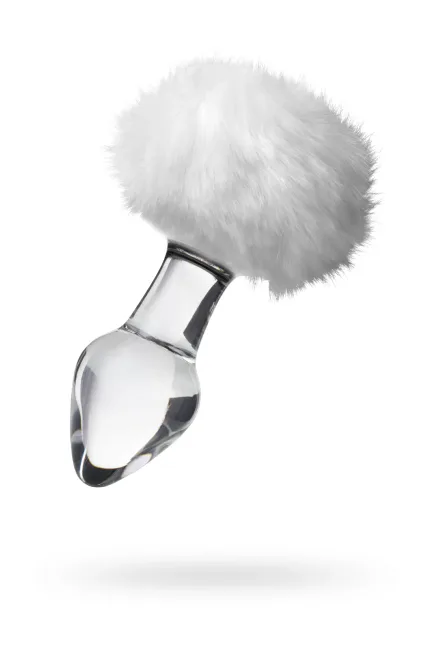 Sexus Glass anal kılıf, beyaz at kuyruğu, cam, transparan, 14 cm, Ø 4 cm
