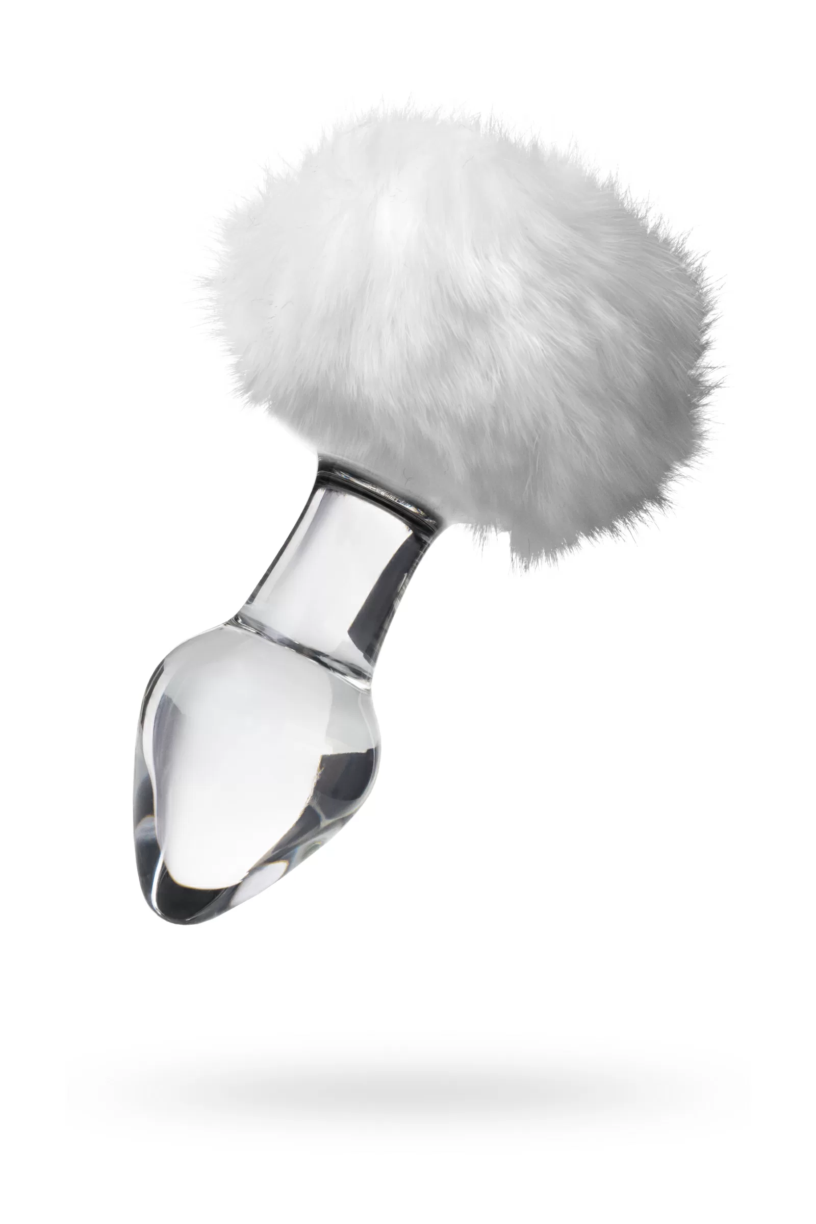 Sexus Glass anal kılıf, beyaz at kuyruğu, cam, transparan, 14 cm, Ø 4 cm