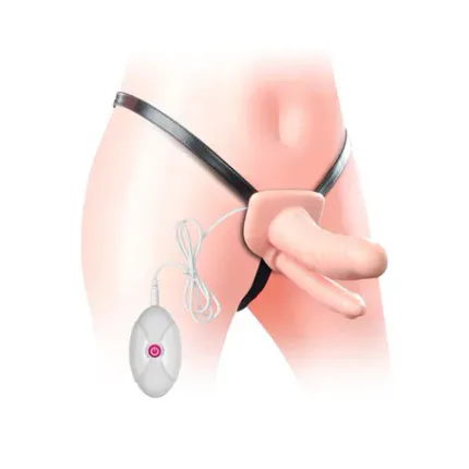 Belden Bağlamalı Titreşimli 17 Cm İçi Boş İkili Çatal Strapon Penis