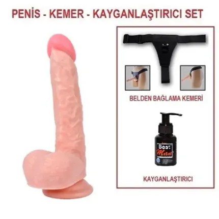 25,5 Cm Belden Bağlamalı Realistik Dildo Penis Set