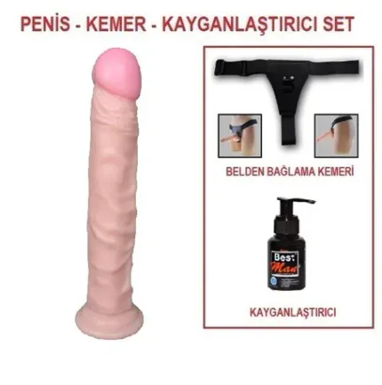 24 Cm Belden Bağlamalı Realistik Testissiz Dildo Penis Set