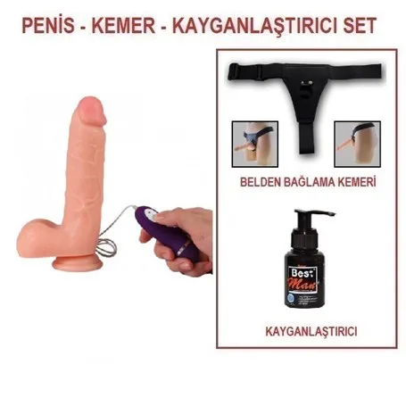 21 Cm Belden Bağlamalı Titreşimli Realistik Dildo Penis Set