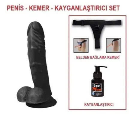 21 Cm Belden Bağlamalı Realistik Dildo Zenci Penis Set