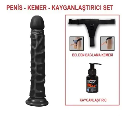 24 Cm Belden Bağlamalı Realistik Testissiz Zenci Dildo Penis Set