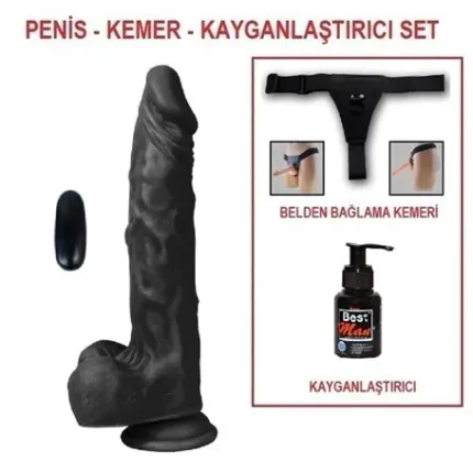 21 Cm Belden Bağlamalı Titreşimli Gerçekçi Silikon Zenci Penis Set