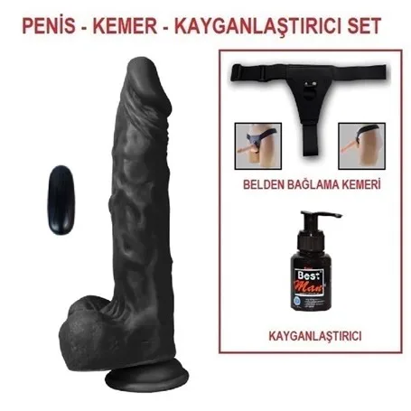 21 Cm Belden Bağlamalı Titreşimli Gerçekçi Silikon Zenci Penis Set