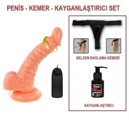 19 Cm Belden Bağlamalı Gerçekçi Titreşimli Dildo Vibratör Penis Set