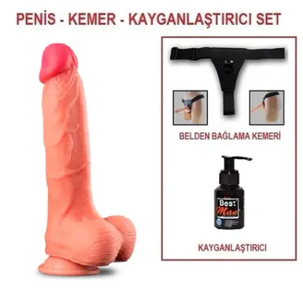 Yeni Nesil Çift Katmanlı Belden Bağlamalı 25 Cm Realistik Dildo Penis