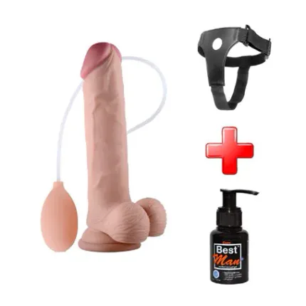 Belden Bağlamalı Yumuşak Dokulu Su Fışkırtmalı Realistik Penis 23 Cm
