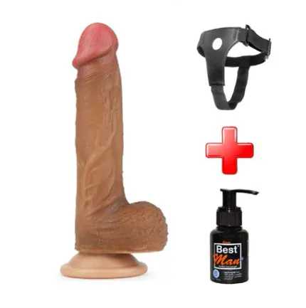 22 Cm Belden Bağlamalı Çift Katmanlı Realistik Penis + Kemer + Kayganlaştırıcı Hediyeli