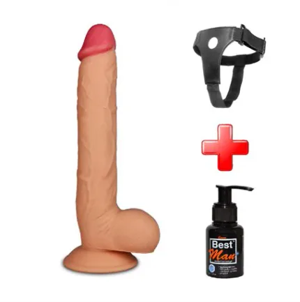 27,5 Cm Belden Bağlamalı Yeni Nesil Realistik Penis + Kemer + Kayganlaştırıcı Hediyeli