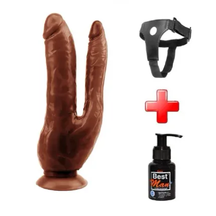 Belden Bağlamalı İki Uçlu Vantuzlu Realistik Çatal Melez Dildo Penis