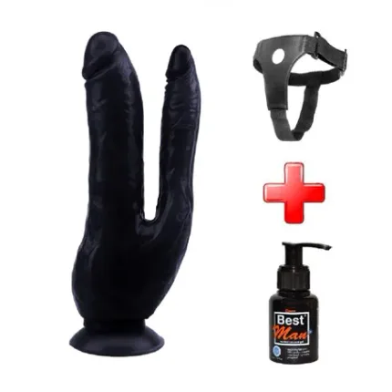 Belden Bağlamalı İki Uçlu Vantuzlu Realistik Çatal Zenci Dildo Penis