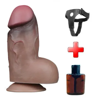 Yeni Nesil Çift Katmanlı Belden Bağlamalı 18,2 Cm Realistik Kalın Dildo Penis
