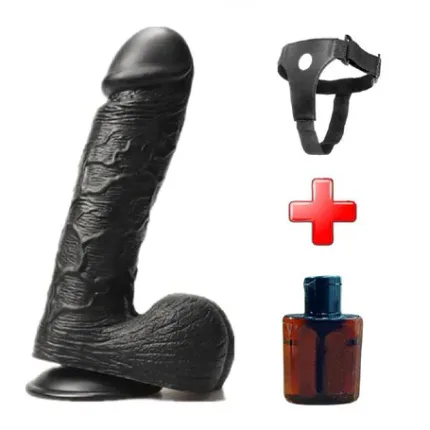 Belden Bağlamalı 24 Cm Dev Boy Realistik Vantuzlu Zenci Dildo Penis
