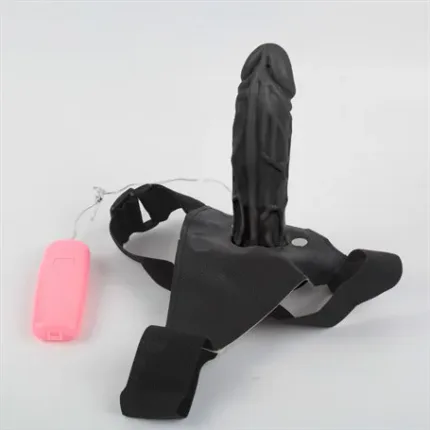 18 Cm Belden Bağlamalı İçi Boş Titreşimli Testissiz Protez Zenci Penis