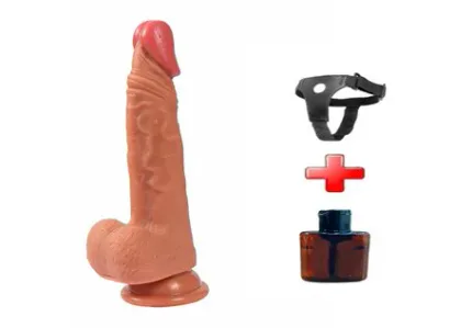 19,5 Cm Belden Bağlamalı Yeni Nesil Çift Katmanlı Realistik Vantuzlu Dildo Penis - Evan
