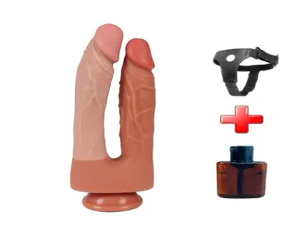 İki Uçlu Vantuzlu Belden Bağlamalı Yeni Nesil Realistik Çatal Dildo Penis