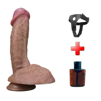 Belden Bağlamalı Yeni Nesil Çift Katmanlı 19,5 Cm Realistik Dildo Penis