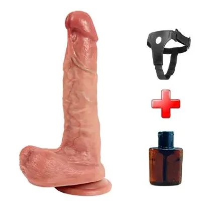Belden Bağlamalı Yeni Nesil Çift Katmanlı 21,5 Cm Realistik Dildo Penis
