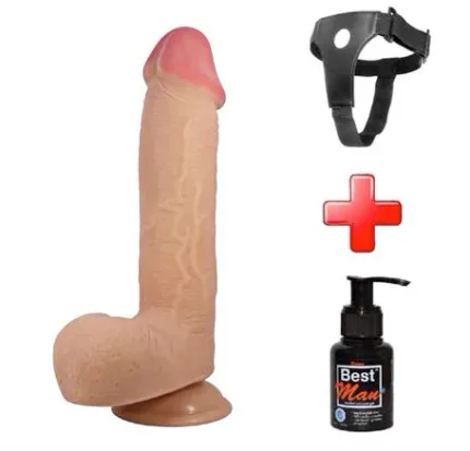Belden Bağlamalı 23,4 Cm Çift Katmanlı Gerçekçi Dildo Penis