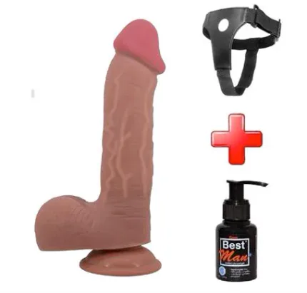 Belden Bağlamalı 23,4 Cm Çift Katmanlı Gerçekçi Melez Dildo Penis