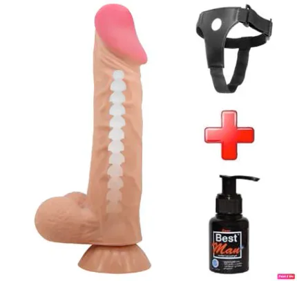Belden Bağlamalı 24 Cm Kıkırdak Yapılı Çift Katmanlı Gerçekçi Dildo Penis