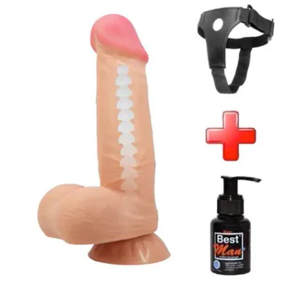 Belden Bağlamalı 21,8 Cm Kıkırdak Yapılı Çift Katmanlı Gerçekçi Dildo Penis