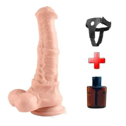 Belden Bağlamalı 43 Cm Et Dokulu Gerçekçi Çift Katmanlı Sünnetsiz Silikon Penis - Horse Power 3