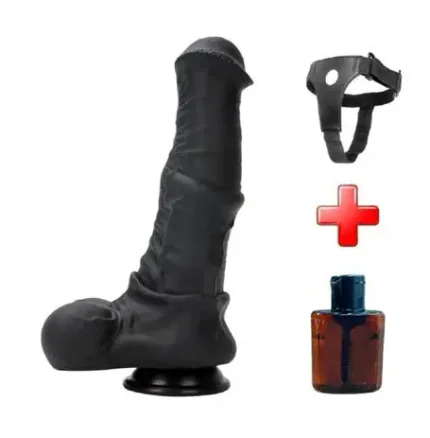 Belden Bağlamalı 24 Cm Et Dokulu Gerçekçi Çift Katmanlı Sünnetsiz Silikon Zenci Penis