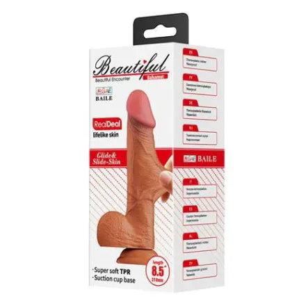 21,8 Cm Et Dokulu Gerçekçi Çift Katmanlı Silikon Melez Penis