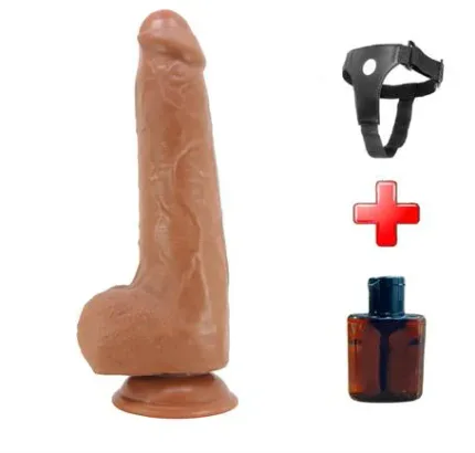 Belden Bağlamalı 23,3 Cm Yeni Nesil Çift Katmanlı Realistik Vantuzlu Dildo Penis - Draco