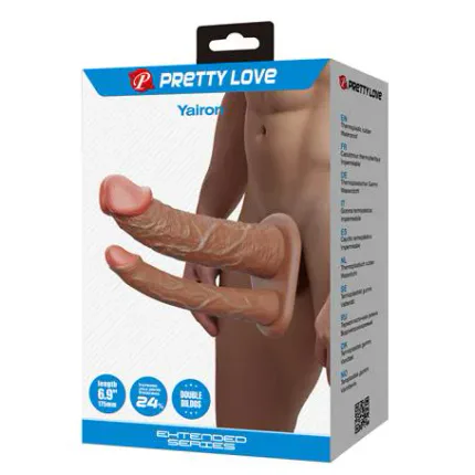 4 Cm Uzatmalı Çiftli İçi Boş 17,5 Cm Çatal Dildo Penis Kılıfı - Yairon