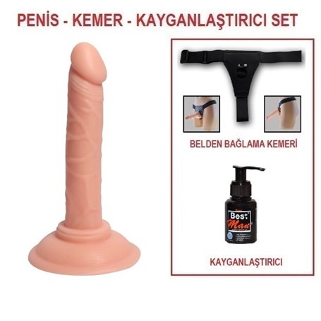 14 Cm Belden Bağlamalı Realistik Testissiz Dildo Penis Set
