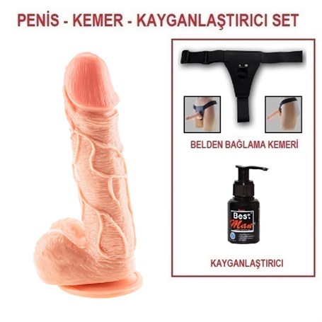 18 Cm Belden Bağlamalı Realistik Damarlı Vantuzlu Dildo Penis