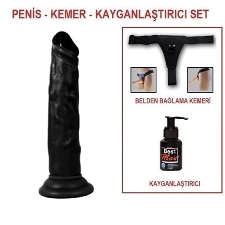 18,5 Cm Belden Bağlamalı Realistik Testissiz Zenci Dildo Penis Set
