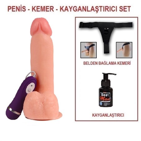 19,5 Cm Belden Bağlamalı Titreşimli Realistik Dildo Penis Set