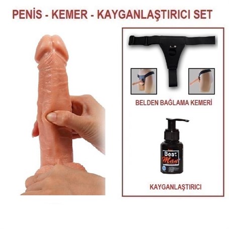 20 Cm Belden Bağlamalı Titreşimli Realistik Dildo Penis Set