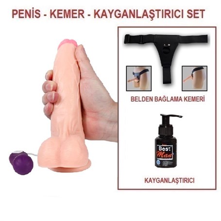 20,5 Cm Belden Bağlamalı Titreşimli Realistik Dildo Penis Set
