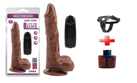 21,5 Cm Belden Bağlamalı Gerçekçi Titreşimli Melez Dildo Vibratör Penis