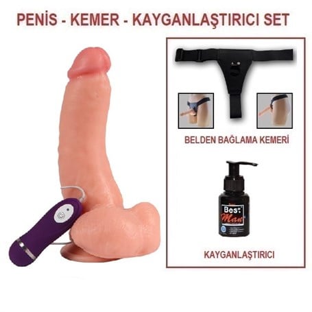 22,5 Cm Belden Bağlamalı Titreşimli Realistik Dildo Penis Set