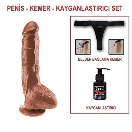 25 Cm Belden Bağlamalı Realistik Vantuzlu Melez Dildo Penis