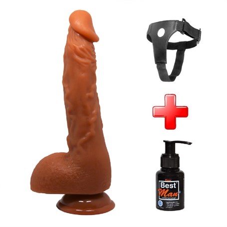 25,2 Cm Realistik Vantuzlu Melez Dildo Penis + Kemer + Kayganlaştırıcı Hediyeli