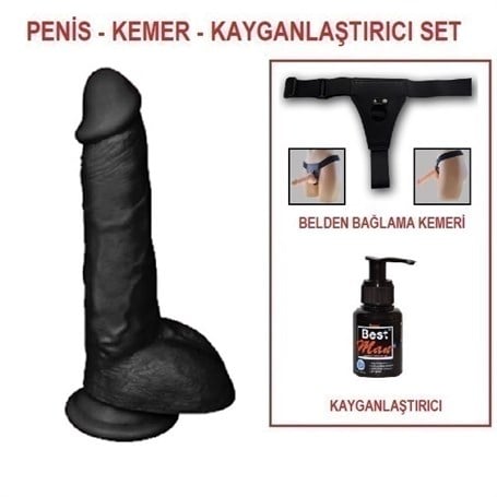 25,5 Cm Belden Bağlamalı Realistik Dildo Zenci Penis Set