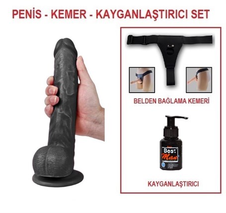 28 Cm Belden Bağlamalı Realistik Dildo Zenci Penis Set