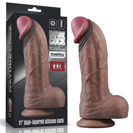Yeni Nesil Çift Katmanlı 28 Cm Realistik Dev Melez Dildo Penis